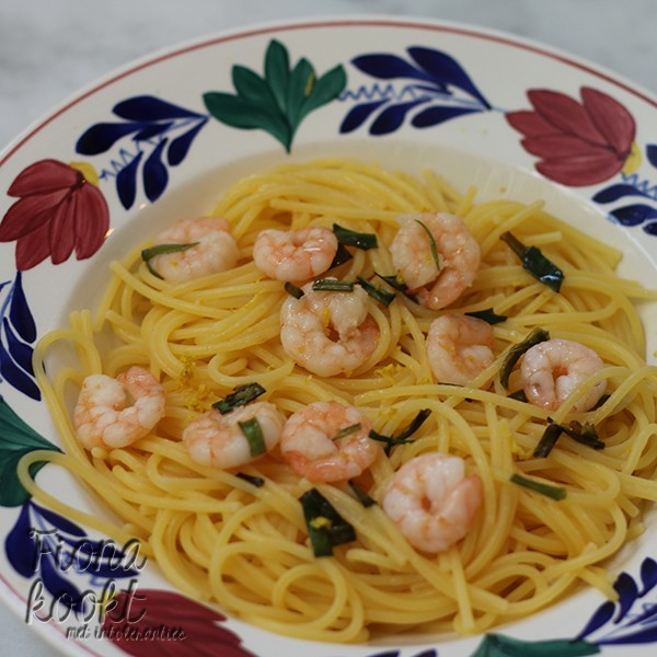 Garnalen pasta met knoflookolie